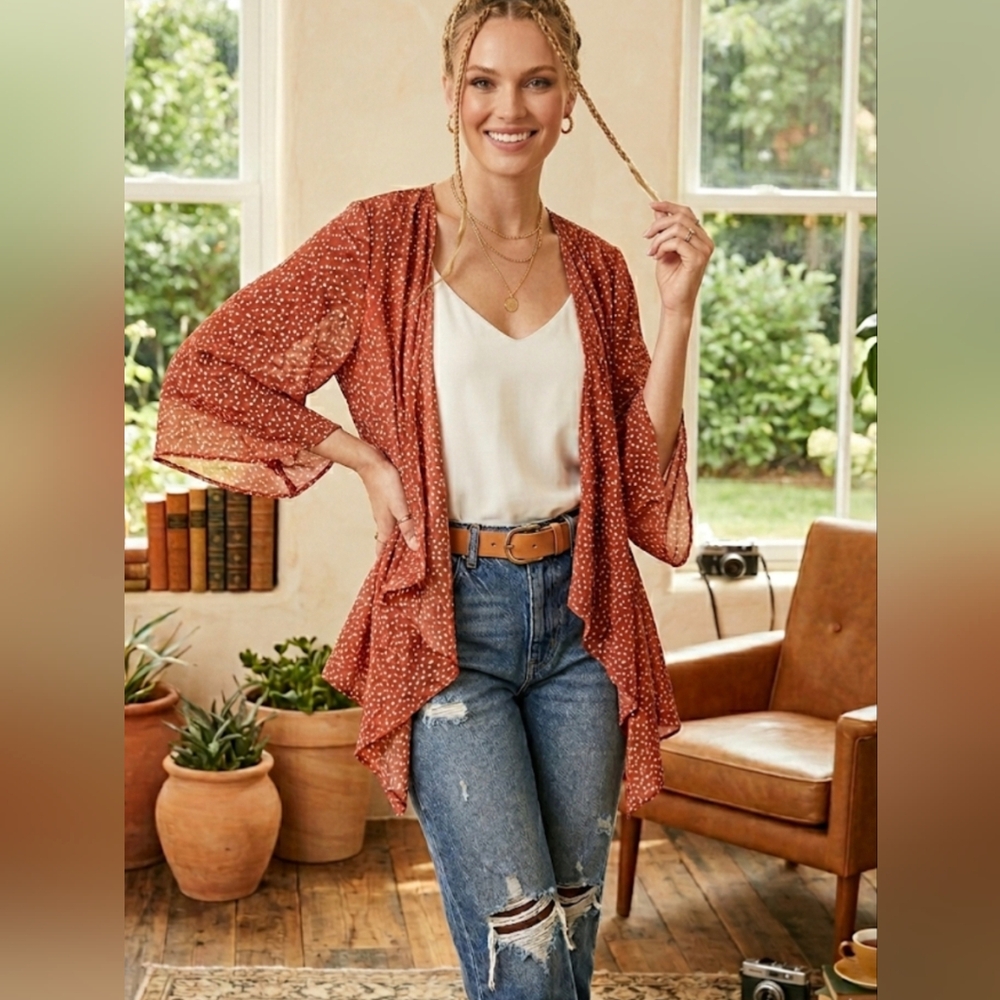 Forever 21 Rust Drape Cardigan
